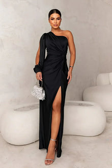 Francesca Dress Woman – Elegant Satin Dress with One Shoulder & Fluid Cut for Chic Evenings