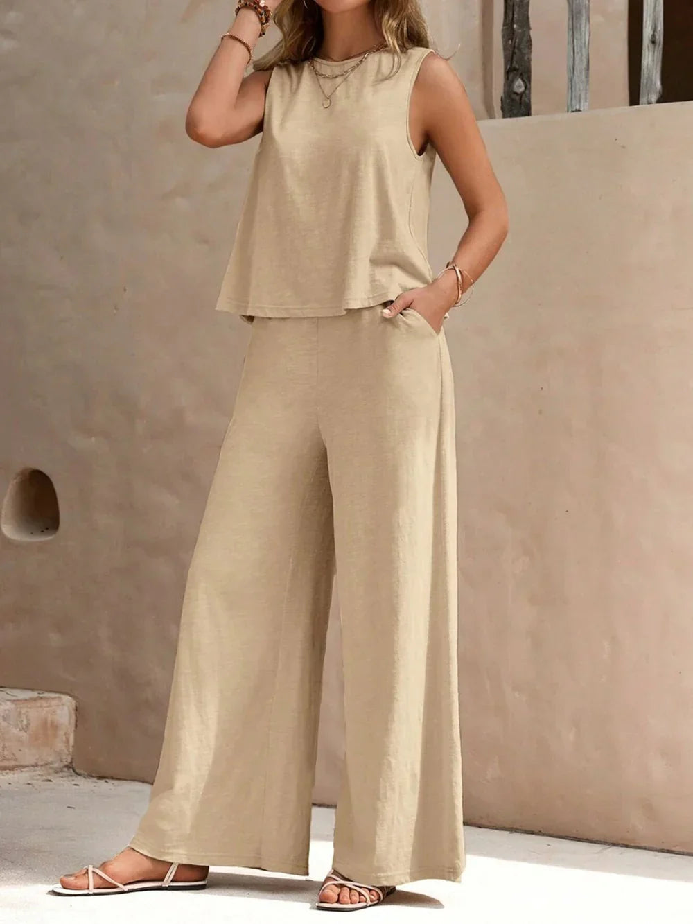 Molly Women's Summer Set – 2-Piece Outfit with Casual Top and Flowing Pants